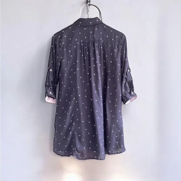 Maeve Anthropologie Monika Polka dots Navy Dots Tunic Top